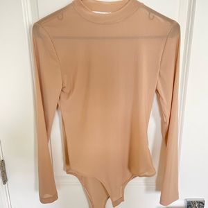 Nude mesh long sleeve body suit